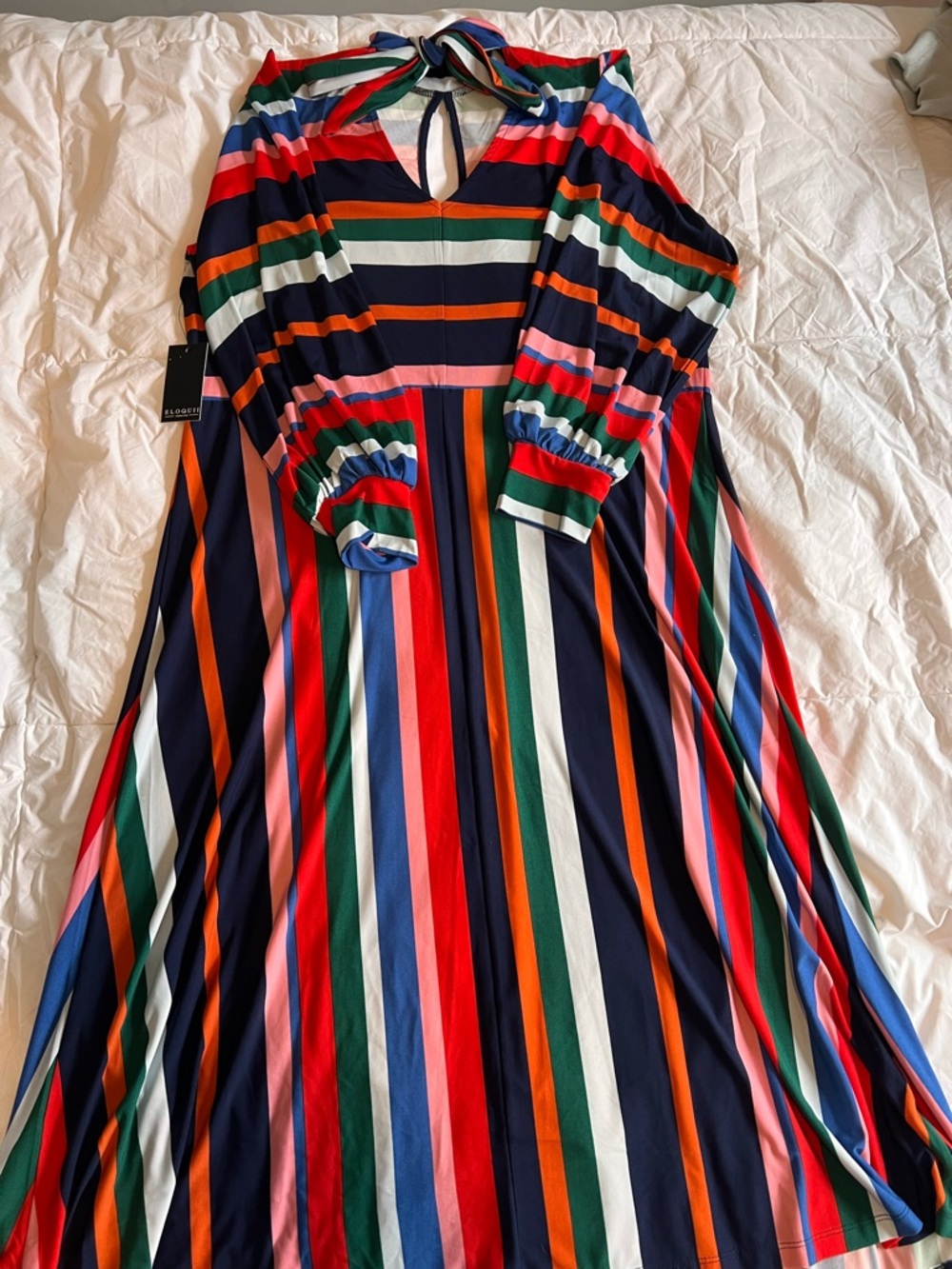 Eloquii Multicolor Striped Long Sleeve Maxi Dress